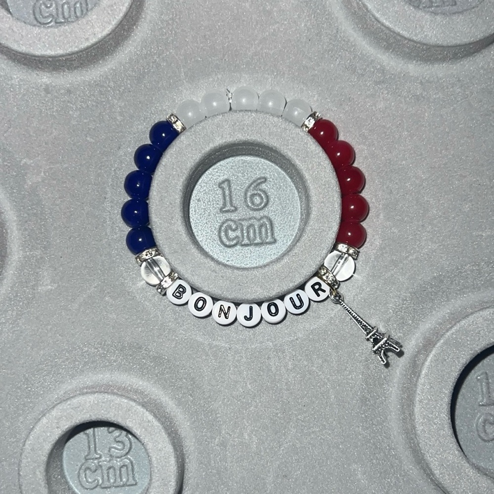 Bonjour Beaded Bracelet with Eiffel Tower Charm